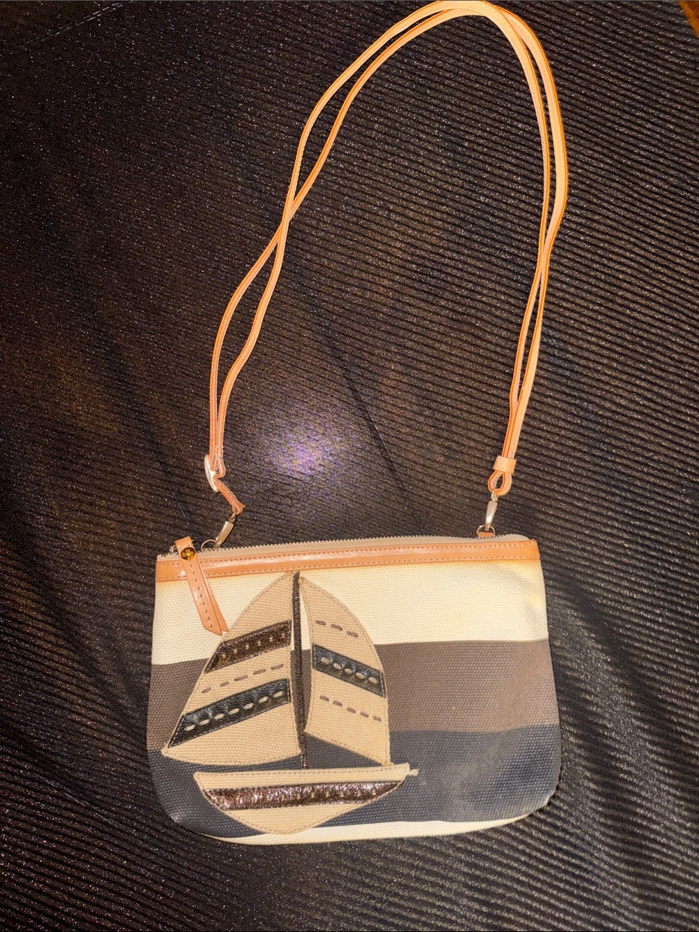 Brighton Sailboat Appliqué Crossbody in Beige and Tan